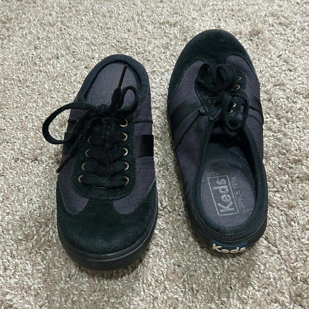 Keds 90s/Y2K Retro Black Backless Lace Up Casual Fabric Tennis Shoes/Sneakers